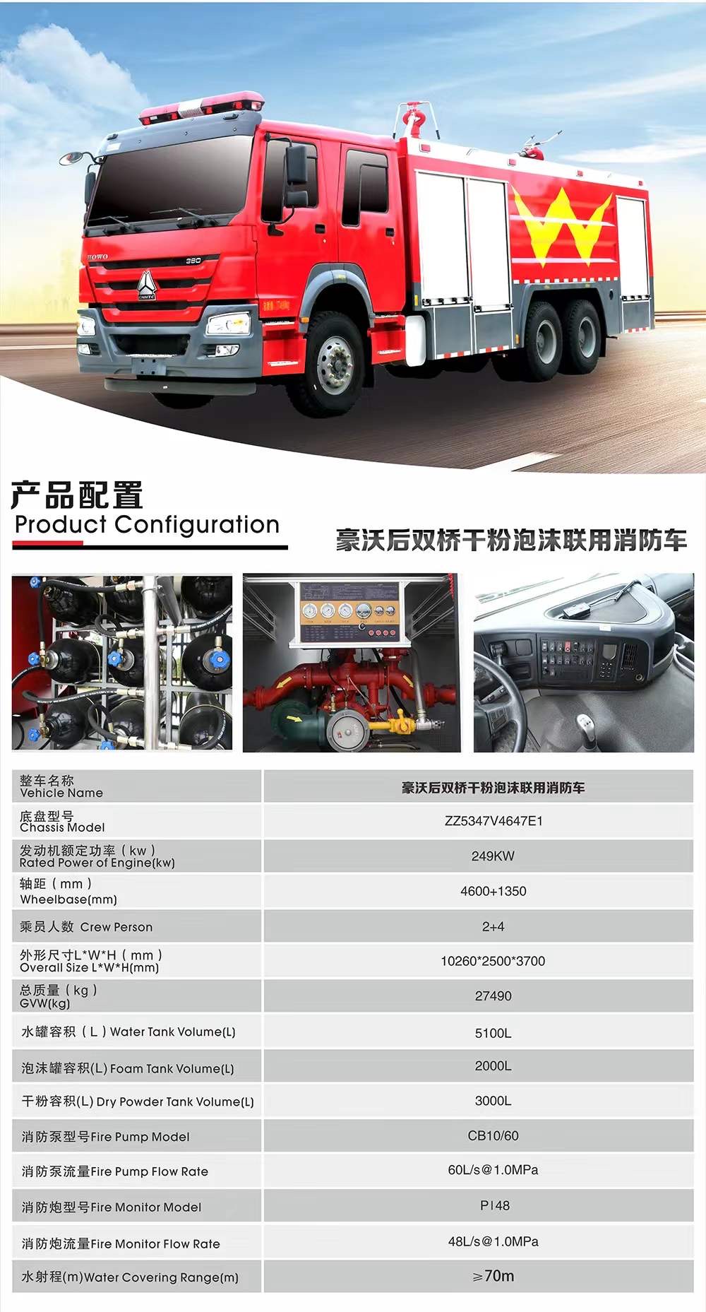 豪沃后双桥干粉泡沫联用消防车 豪沃后双桥干粉泡沫联用消防车